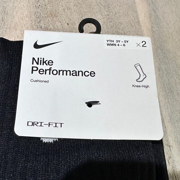 New 2 Pair Nike Performance Cushioned Knee-High Dri- Fit Black Socks Size Small - Picture 8 of 13